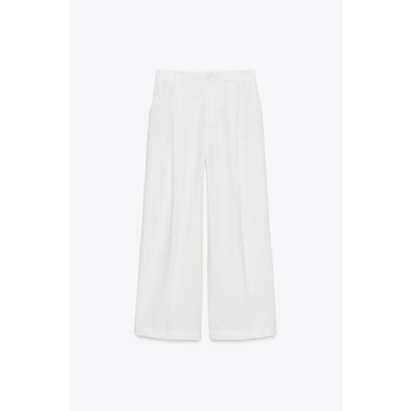 Zara Womens Dress Pants Small S White Pleated High Rise Trousers 8338/512 NWT - Picture 3 of 12